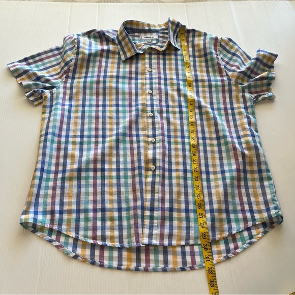Crown & Ivy Linen Plaid Short Sleeve Button Up Shirt Multicolor Plaid Size XL - Picture 7 of 8